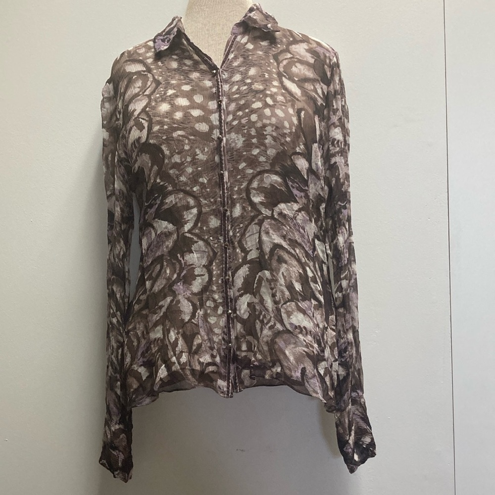 Brown and Purple Patterned Silk Blouse